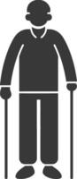 An elderly man with a cane and walking stick vector