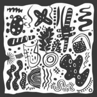 A black and white drawing of various shapes and patterns vector