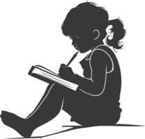 Silhouette of a little girl sitting and writing vector