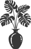 A black and white illustration of a vase with a plant vector
