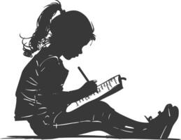 Silhouette of a little girl writing on a notebook vector
