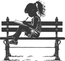 Silhouette of a little girl sitting on a bench with a book vector