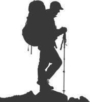 Silhouette of a man with a backpack and hiking poles vector