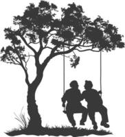 Silhouette of elderly couple on swing vector