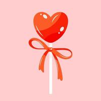 Heart shaped lollipop on stick tied with bow. Valentine's Day illustration. Cute girly print. Coquette core vector