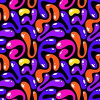 Liquid abstract organic blob shapes seamless pattern. Wavy elements bubbles and drops in trendy y2k style. Childish colorful background. vector