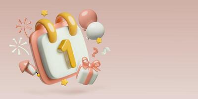 January 1st day of the New Year 3d calendar background with gift box fireworks and confetti vector