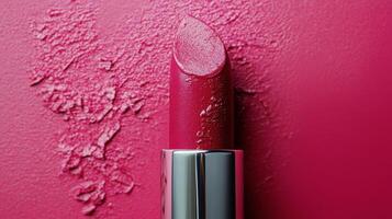 Bright pink lipstick on textured background with vibrant color and artistic presentation photo