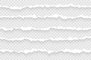 Set of realistic illustrations of ripped sheets with soft shadow. Horizontally seamless torn paper edges. vector