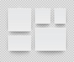 Composition of several different canvas wall displays hanging on the wall. White blank paper sheets with shadows isolated on light background. Realistic template for your design vector