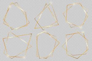 Set of modern shiny polygonal shapes. Collection of gold geometric frames can be used in various design projects, advertisements, wedding invitations, cards or templates, web-design and more. vector
