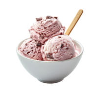 A bowl of ice cream with chocolate chunks png