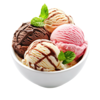 Three scoops of ice cream in a bowl png