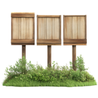Three wooden signs with grass and plants png