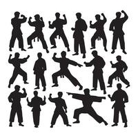 Set of silhouettes of people doing karate. illustration. vector