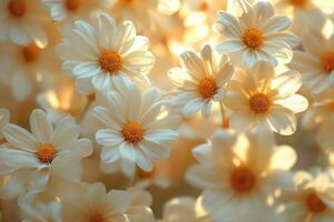 Beautiful daisies blooming in a sunlit field during spring, showcasing natures vibrant colors photo