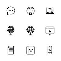 A black and white image of a globe and a globe icon set illustration design vector