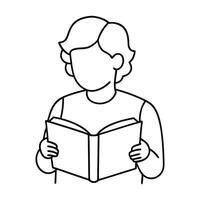 A boy reading a book in black outline illustration vector