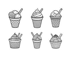 Ice-cream line art set illustration vector