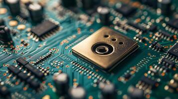 A digital lock placed on a microprocessor showcasing cybersecurity concepts in technology photo