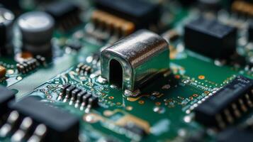 A digital lock placed on a microprocessor showcasing cybersecurity concepts in technology photo