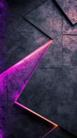 Cracked surface with glowing purple light in a dark environment at night photo