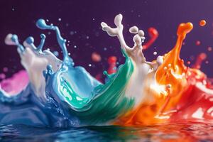 Colorful splashes of paint create vibrant patterns in water during a creative art project photo