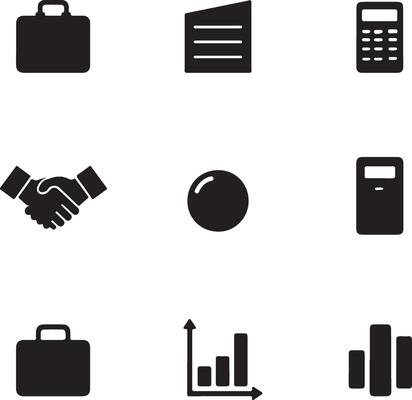 Business Icon Set Briefcase, Document, Calculator, Handshake, Globe, Graph