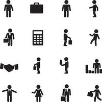 silhouette icons representing business people and objects, including people in suits, briefcases, a calculator, a handshake, and a bar chart vector
