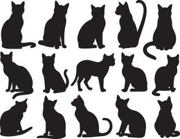 Collection of Black Cat Silhouettes in Various Poses vector
