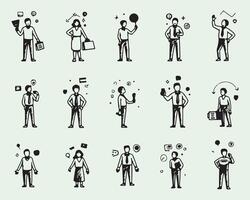 Hand Drawn Illustrations of Business People with Thought Bubbles vector