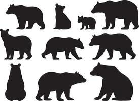 Black Bear Silhouettes Various Poses and Sizes vector
