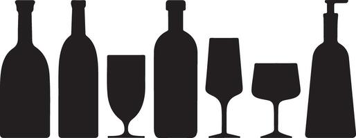 Silhouettes of Bottles, Glasses, and a Dispenser vector