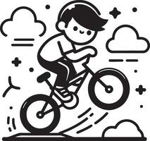 Smiling Boy Riding Bicycle on Sunny Day vector