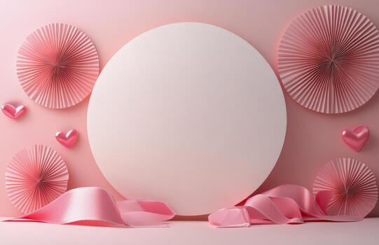 Decorative pink background with blank circle and ribbon for celebrations or invitations photo