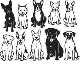 Black and White Dog Silhouettes Collection vector