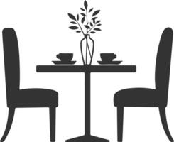 Silhouette Table Setting with Two Chairs and Flowers vector