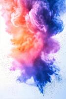 Colorful powder explosion against a white backdrop creates a vibrant display of hues in motion photo