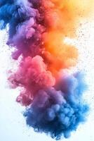 Colorful powder explosion against a white backdrop creates a vibrant display of hues in motion photo
