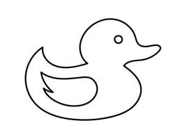 Black outline of a rubber duck isolated on a white background. Concept of childish icon, bath toy, simple illustration, minimalist design. Printable design element vector