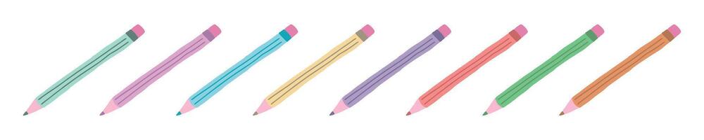 Set of Colorful Pencils Illustration Isolated on White Background. Concept of School Supplies, Writing Tools, Stationery Design. Simple and Minimalist Style for Education and Creativity. Print, icon vector
