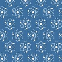 Seamless White Atom Pattern on Dark Blue Background. Concept of Science Illustration, Atomic Structure, Chemistry, Physics. Educational Design Element, Scientific Wallpaper, Wrapping paper, Print vector