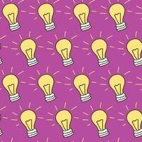 Seamless Pattern of Glowing Light Bulbs on Pink Background. Concept of Innovation, Bright Ideas, Creativity, Electrical Design. Art, Decoration, graphic design, inspiration symbol. Background vector