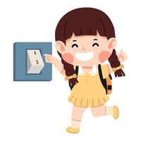 Young girl turning off the light using a switch vector