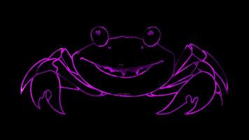 Neon frame effect, Crab crab with big claws and a cheeky grin on black background video