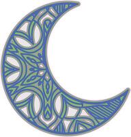 a crescent moon with a mandala art scroll inside vector