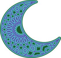a crescent moon with a mandala art scroll inside vector