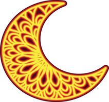 a crescent moon with a mandala art scroll inside vector