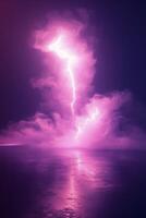 Misty purple fog illuminating a serene body of water at twilight photo