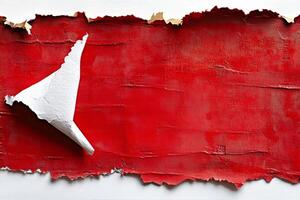 Torn red paper with a white patch revealing a textured background for creative design concepts photo